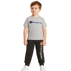 CHAMPION Grey Tee Orange/Blue Logo & Black Sweatpants‎ Traditional Logo Boys 5